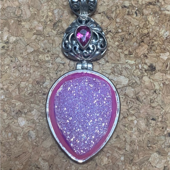 Pink Drusy/Pink Sapphire high quality Solid SS Stamped - Picture 7 of 8